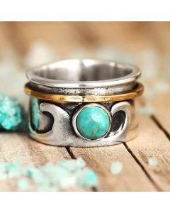 Wish New Accessories European And American Simple Retro Turquoise Pattern Two-color Women's Rotatable Ring Ring