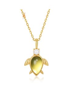 Japanese Simple Amber Turtle Silver Pendant Female Korean Tortoise Geometric Animal 925 Silver Pendant