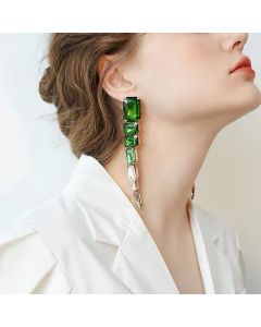 Exaggerated Glass Rhinestone Geometric Gem Waterdrop Long Earrings