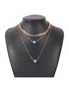 Haze Blue Resin Square Pendant Double Necklace
