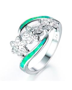Ring Opal Diamond Three Flowers Female Ring