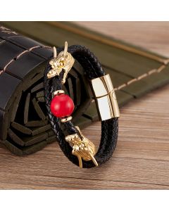 Fashion Double Layer Woven Leather String Chinese Faucet Bracelet
