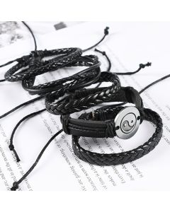 Vintage Weave Cattle Leather Bracelet Hot Sale At AliExpress Alloy Gossip Leather Bracelet 5 Combination Multi-layer Set