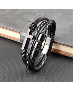 Cross Punk Design Black Leather Bracelet