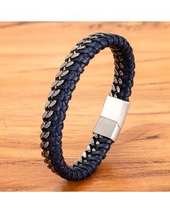 Vintage Leather Woven Men's Stainless Steel Buckle Bracelet