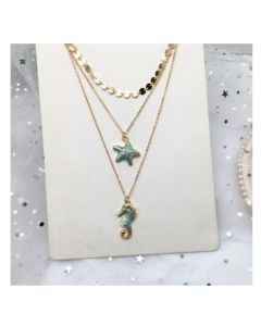 Vintage Necklace National Style Environmentally Friendly Alloy Shell Hippocampus Europe and America Multilayer Long Sweater Chain Female