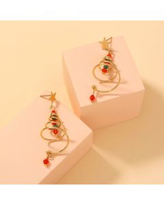 Artificial Rhinestone Star Spiral Christmas Tree Earrings
