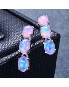 Fashion White Gold Three Color Opal Stud Earrings