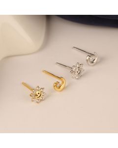 Silver Small Exquisite Star And Moon Earrings Female Niche Design Ear Jewelry