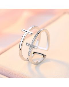 Double Cross Miniature Copper Inlaid Zircon Ring