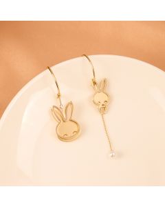 Girly Heart Asymmetric Long Bunny Earrings