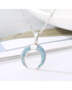 Crescent Copper Zircon Pendant Necklace Gold Blue Stainless Steel Chain