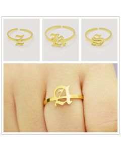 European and American cross-border new fashion ancient English 26 letter ring vacuum plating 18K real gold factory direct sales