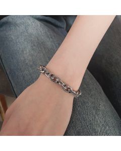 S925 Sterling Silver Vintage Heavy Work Hip Hop Stitching Twist Dragon Head Buckle Woven Bracelet