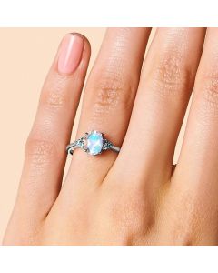 Women's Niche Sterling Silver Moonstone Micro Zircon Ring