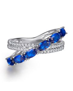 Blue Gemstone Cross Sterling Silver Ladies Ring