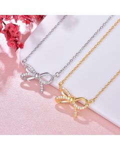 Sterling Silver Three-dimensional Bow Necklace Female Clavicle
