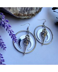 Crow Head Circle Pendant Earrings Halloween Themed