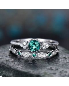 All-match Zircon Ladies Copper-plated Silver Micro-emerald Ring