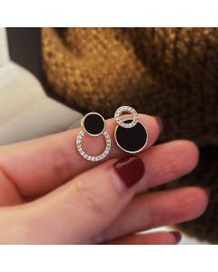 925 Silver Stud Rhinestone-encrusted Circle Simple Small Ear Studs