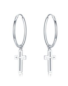 Women's Sterling Silver Ring Cross Earrings