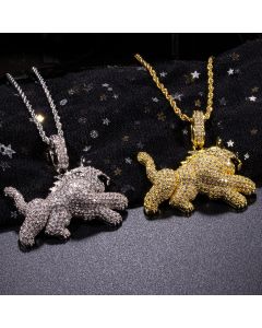 Hip Hop Full Zircon Mens Necklace Leopard Pendant