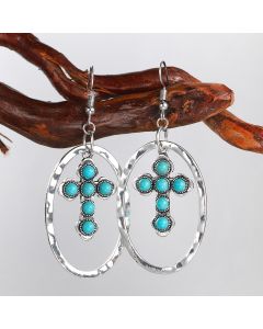 European And American Vintage Turquoise Cross Earrings