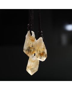 Natural Topaz Crystal Tooth Handmade DIY Perforated Gem Woven Black Rope Pendant