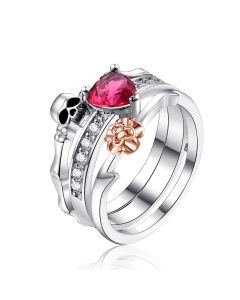 European And American Fashion Heart-shaped Zircon Combination Ring