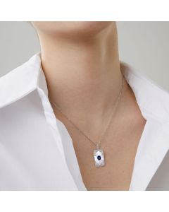Natural Mother Shell Pendant 925 Silver Inlaid Sapphire Necklace
