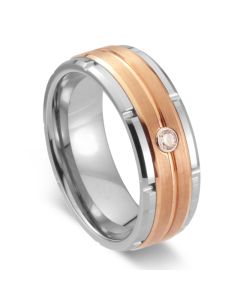 New Tungsten Couple Jewelry Gold-plated Tungsten Steel Diamond Ring