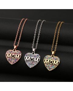 Fashion Colorful Mom Cubic Zirconia Heart Necklace Pendant Decoration