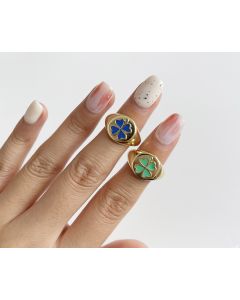 Vintage Jewelry Golden Four-leaf Clover Epoxy Ring Female