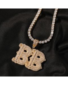 Alphabet Necklace Hip Hop Full Of Diamonds With Spiked Rock Candy Letters