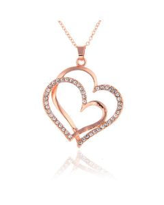 Full Diamond Alloy Silver Double Peach Heart Pendant