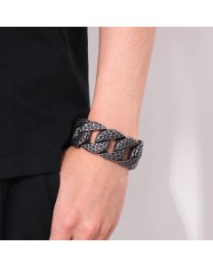 Snap Button Old Boiled Black Beat Pattern Titanium Steel Bracelet