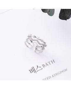 Three-layer wave opening micro-inlaid zircon ring in the index finger decorative ring