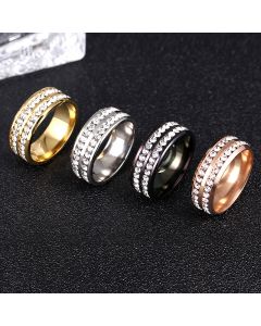 Diamond Double Row Titanium Steel Stainless Steel Ring