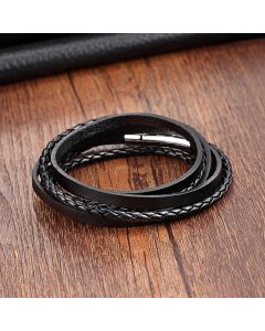 Punk Style Multi-layer Magnetic Buckle Woven Genuine Leather Bracelet