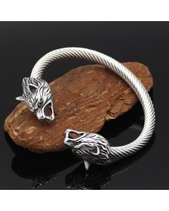 Viking Steel Color Double Wolf Head Bracelet Vintage Men's