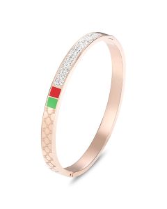 Rose Gold Plated Titanium Steel Bracelet With Red And Green Diamonds