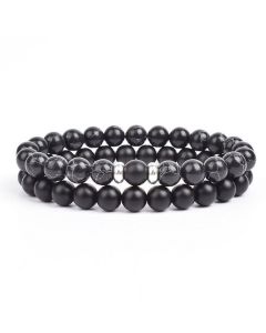 2 Pieces A Set Of 8mm Black And White Malachite Bracelets