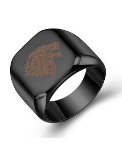 Punk Laser Wolf Head Stainless Steel Ring