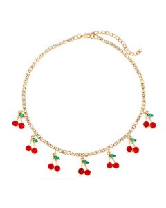 Rhinestone Red Cherry Necklace Fashion Simple Claw Chain Full Rhinestone Fruit Chain Necklace Anklet