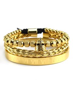Helmet Mesh Braided Bracelet Stainless Steel Roman Numerals Twist Men's