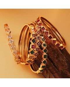 Geometric Square Inlaid Color Diamond Bracelet For Women