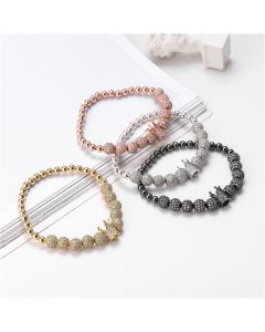 Copper Bead Micro-inlaid 8mm Rhinestone Ball Crown Bracelet