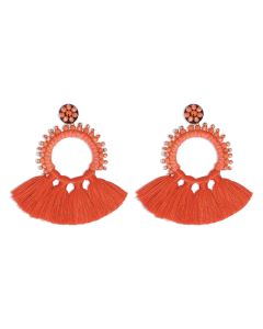 Round Winding Tassel Earrings Ethnic Style Handmade Rice Bead Earrings