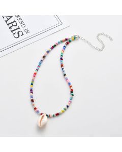 Colorful Rice Beads Shell Clavicle Chain Bohemia Short Necklace Ethnic Style Conch Necklace