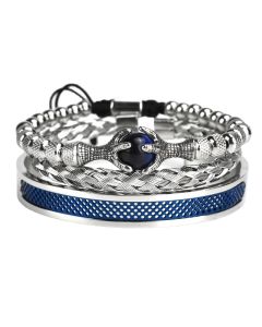 Retro Hollow Eagle Claw Tiger-shaped Stone Roman Letter Woven Stainless Steel Wire Mesh Bracelet Set